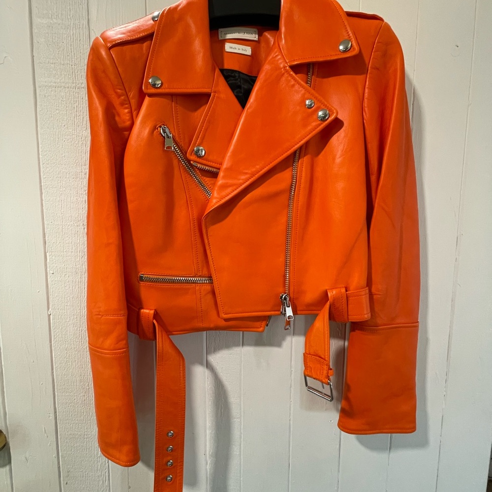 Alexander McQueen Vibrant Orange Leather Jacket